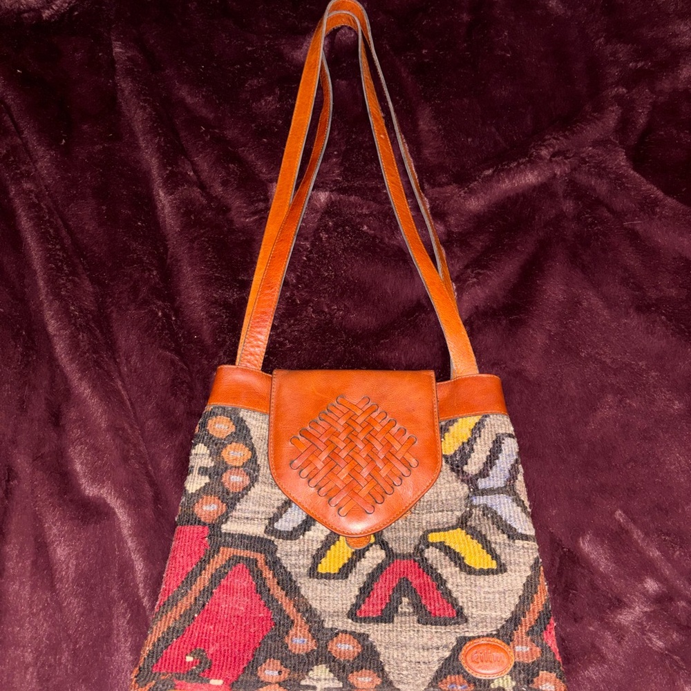 Kilim Tapestry Handknitted Leather Shoulder Bag